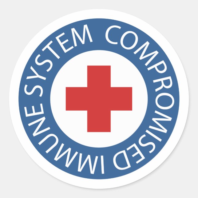Cross Red Blue Compromised Immune System Classic Round Sticker (Front)