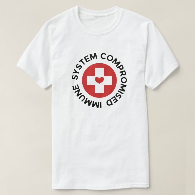 Cross Red Heart Compromised Immune System T-Shirt (Design Front)