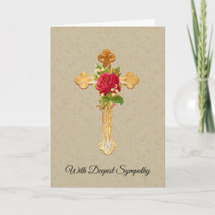 Cross Red Roses Christian Condolence Sympathy Card
