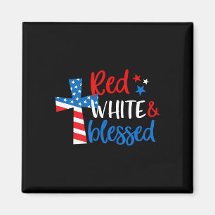 Cross Red White &amp; Blessed 4th Of July Men Wome Magnet