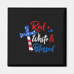 Cross Red White & Blessed 4th Of July Men Wome Magnet