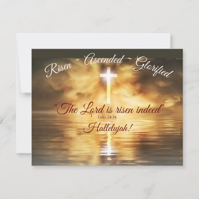 Cross reflected in calm water, Christ Risen Card (Front)