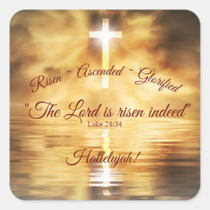 Cross reflected in calm water, Christ Risen  Squar Square Sticker