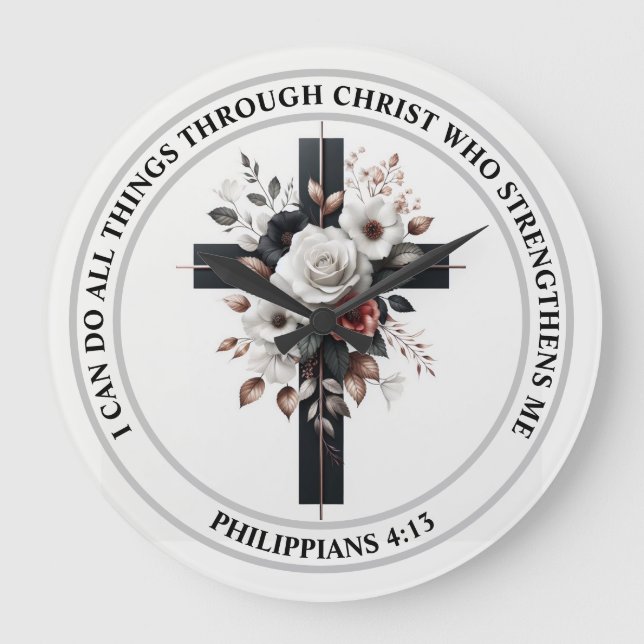 Cross, Roses and Bible Verse Large Clock (Front)