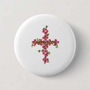 Cross roses and ivy 6 cm round badge