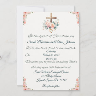 Cross, Roses and Rings Wedding Invitation
