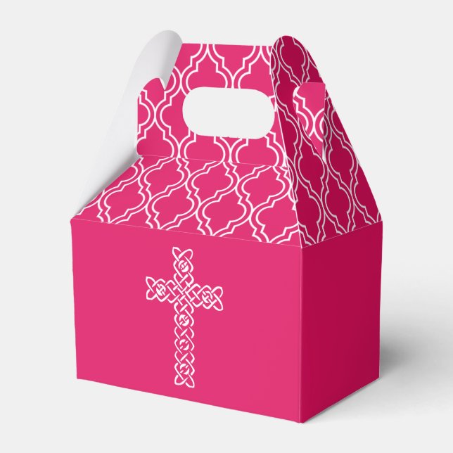 Cross | Ruby Pink Girl's Communion Party Favour Bo Box (Front Side)