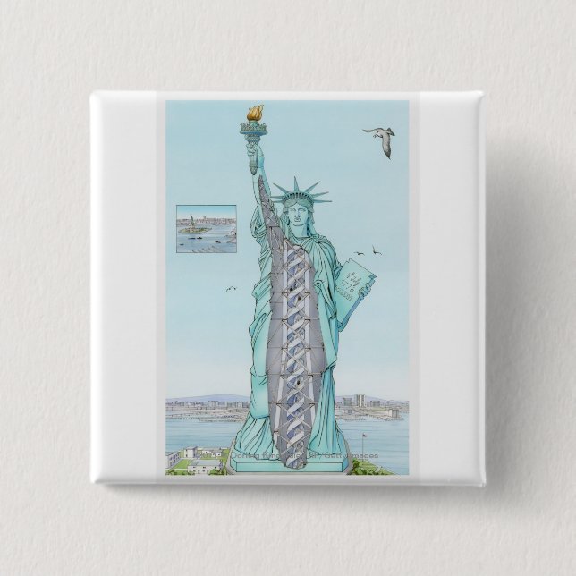 Cross section illustration of Statue of Liberty 15 Cm Square Badge (Front)
