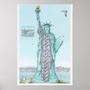Cross section illustration of Statue of Liberty Poster