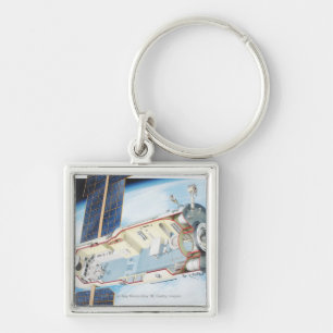 Cross section of solar powered space station key ring