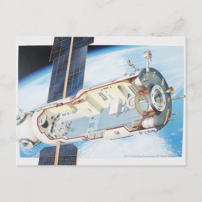 Cross section of solar powered space station postcard (Front)