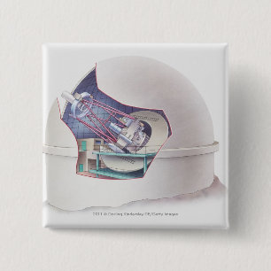 Cross section of telescope inside an observatory 15 cm square badge