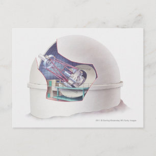 Cross section of telescope inside an observatory postcard