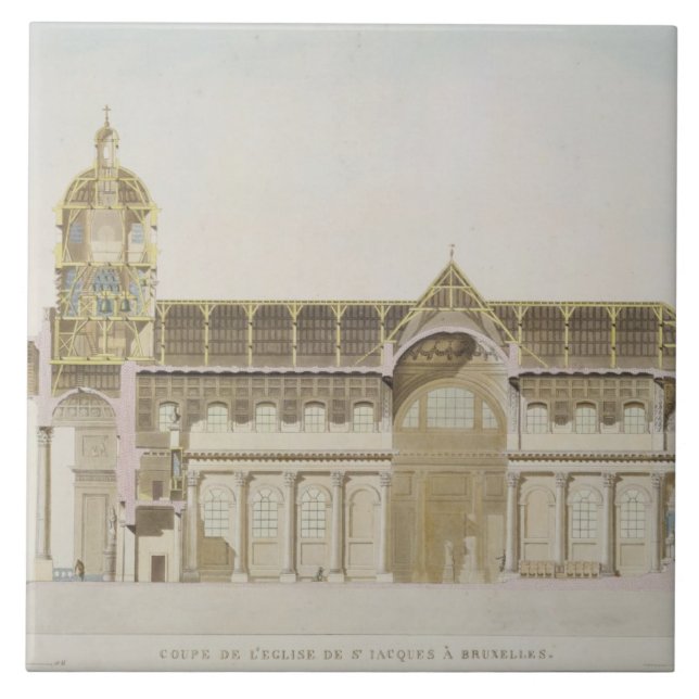 Cross Section of the Church of St. Jacques, Brusse Ceramic Tile (Front)