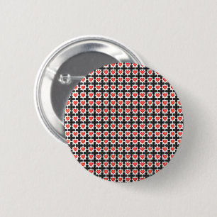 Cross Shaped Checkered Pattern with Red Hearts 6 Cm Round Badge