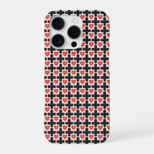 Cross Shaped Checkered Pattern with Red Hearts iPhone 16 Pro Case