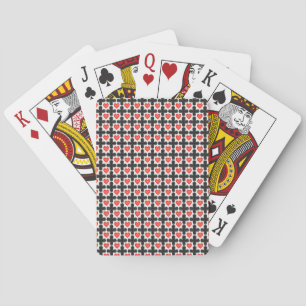 Cross Shaped Checkered Pattern with Red Hearts Playing Cards
