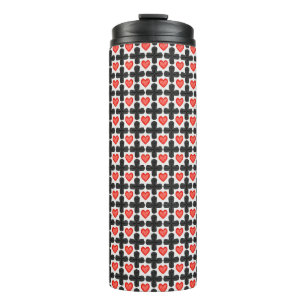 Cross Shaped Checkered Pattern with Red Hearts Thermal Tumbler