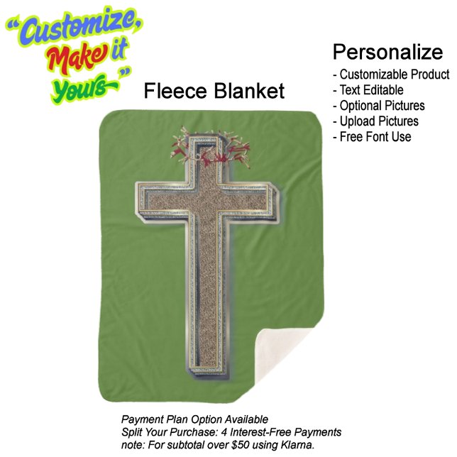 Cross Sherpa Blanket with Green Background (Cross Sherpa Fleece Blanket Featuring a Green Background.)