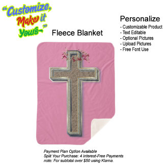 Cross Sherpa Blanket with Pink Background