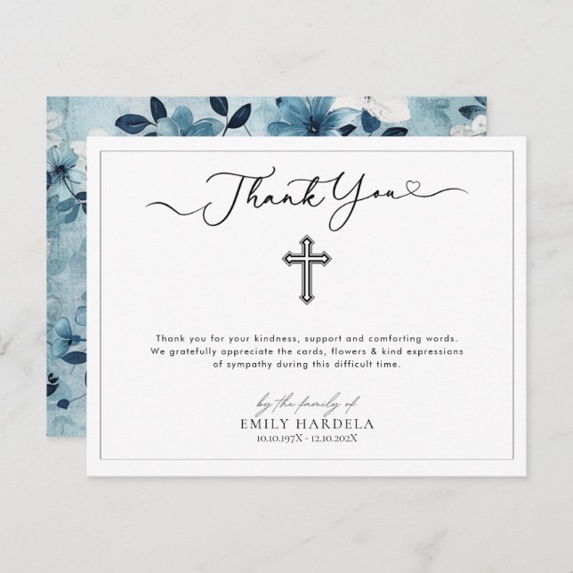 Cross Simple Scrift Funeral Thank You Card (Front/Back)