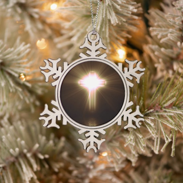 Cross Snowflake Pewter Christmas Ornament (Tree)