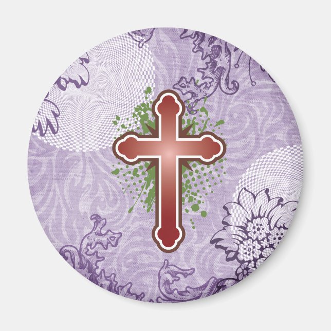 Cross soft knob red solid bg magnet (Front)