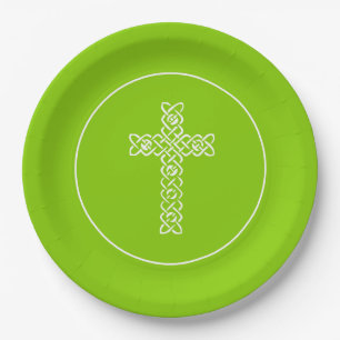 Cross   Spring Green Communion Baptism Christening Paper Plate