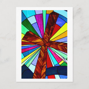 Cross stained glass detail photograph church postcard
