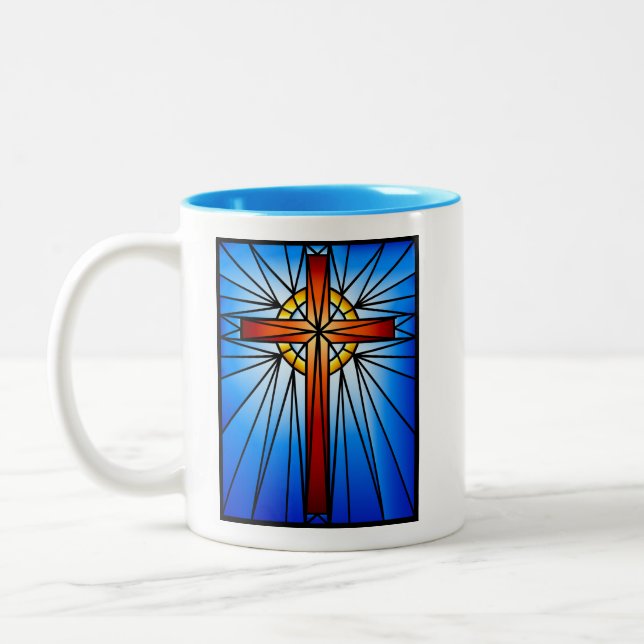 Cross Stained Glass Window-Illustration Two-Tone Coffee Mug (Left)