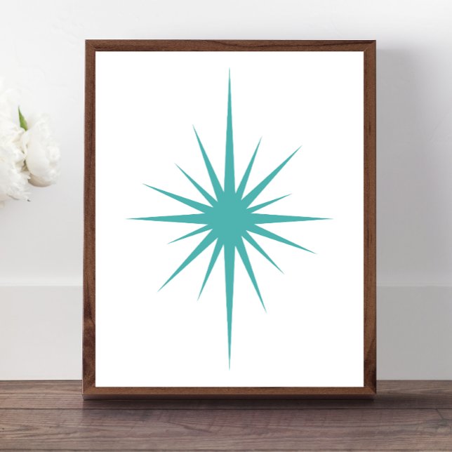 Cross Starburst Aqua Blue Mid Century Modern Retro Poster (Creator Uploaded)