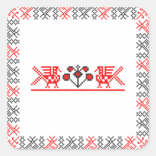 Cross-stitch birds square sticker
