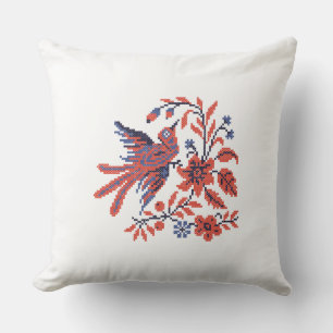 Cross-stitch Charm bird on twig of flowers blossom Cushion