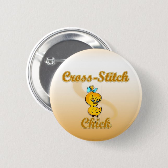 Cross-Stitch Chick 6 Cm Round Badge (Front & Back)
