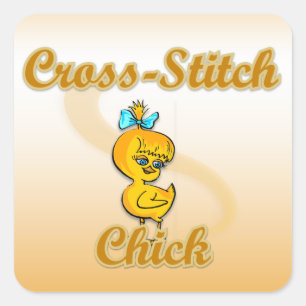 Cross-Stitch Chick Square Sticker