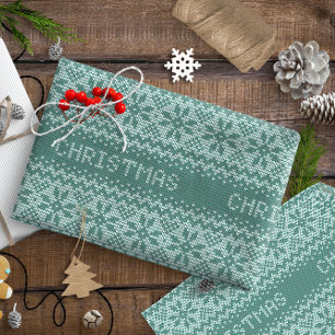 Cross Stitch Christmas Green ID208 Wrapping Paper