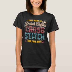 Cross Stitch Coffe Caffeine Drinker T-Shirt