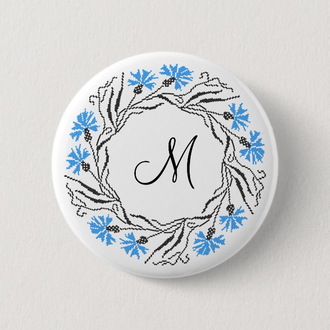 Cross-stitch Cornflower Circle  Monogram Initial 6 Cm Round Badge (Front)