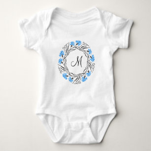 Cross-stitch Cornflower Circle Monogram Initial Baby Bodysuit