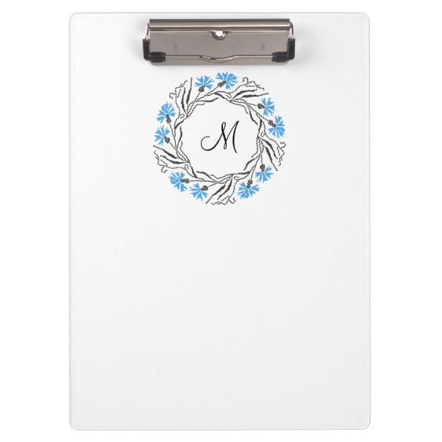 Cross-stitch Cornflower Circle  Monogram Initial Clipboard (Front)
