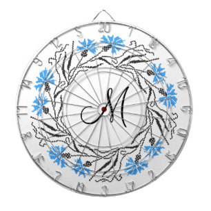 Cross-stitch Cornflower Circle Monogram Initial Dartboard