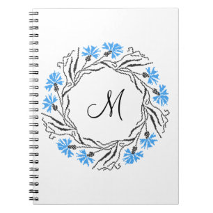Cross-stitch Cornflower Circle Monogram Initial Notebook