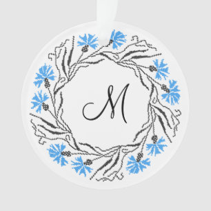 Cross-stitch Cornflower Circle Monogram Initial Ornament