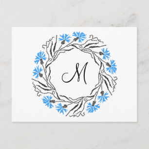 Cross-stitch Cornflower Circle Monogram Initial Postcard