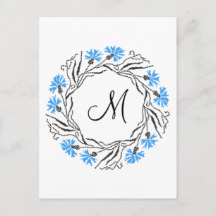 Cross-stitch Cornflower Circle Monogram Initial Postcard