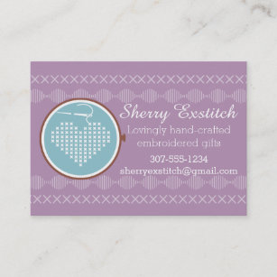 Cross stitch embroidery hoop heart needle thread business card