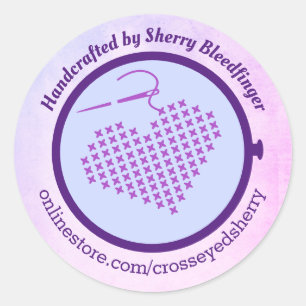 Cross stitch embroidery hoop heart personalised classic round sticker