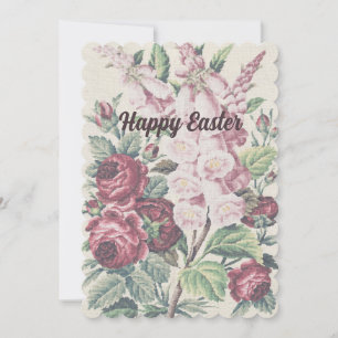 Cross Stitch Flowers  Holiday Card