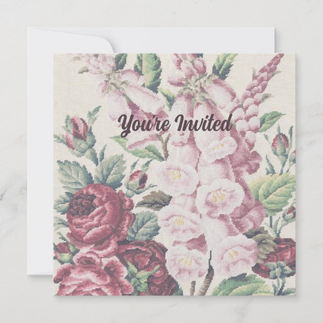 Cross Stitch Flowers  Invitation (Front)