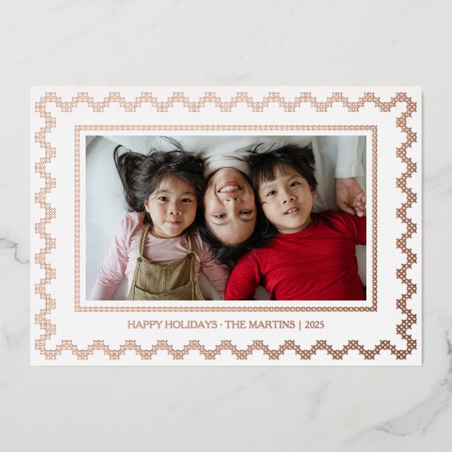 Cross stitch frame Christmas foil Holiday Card (Front)